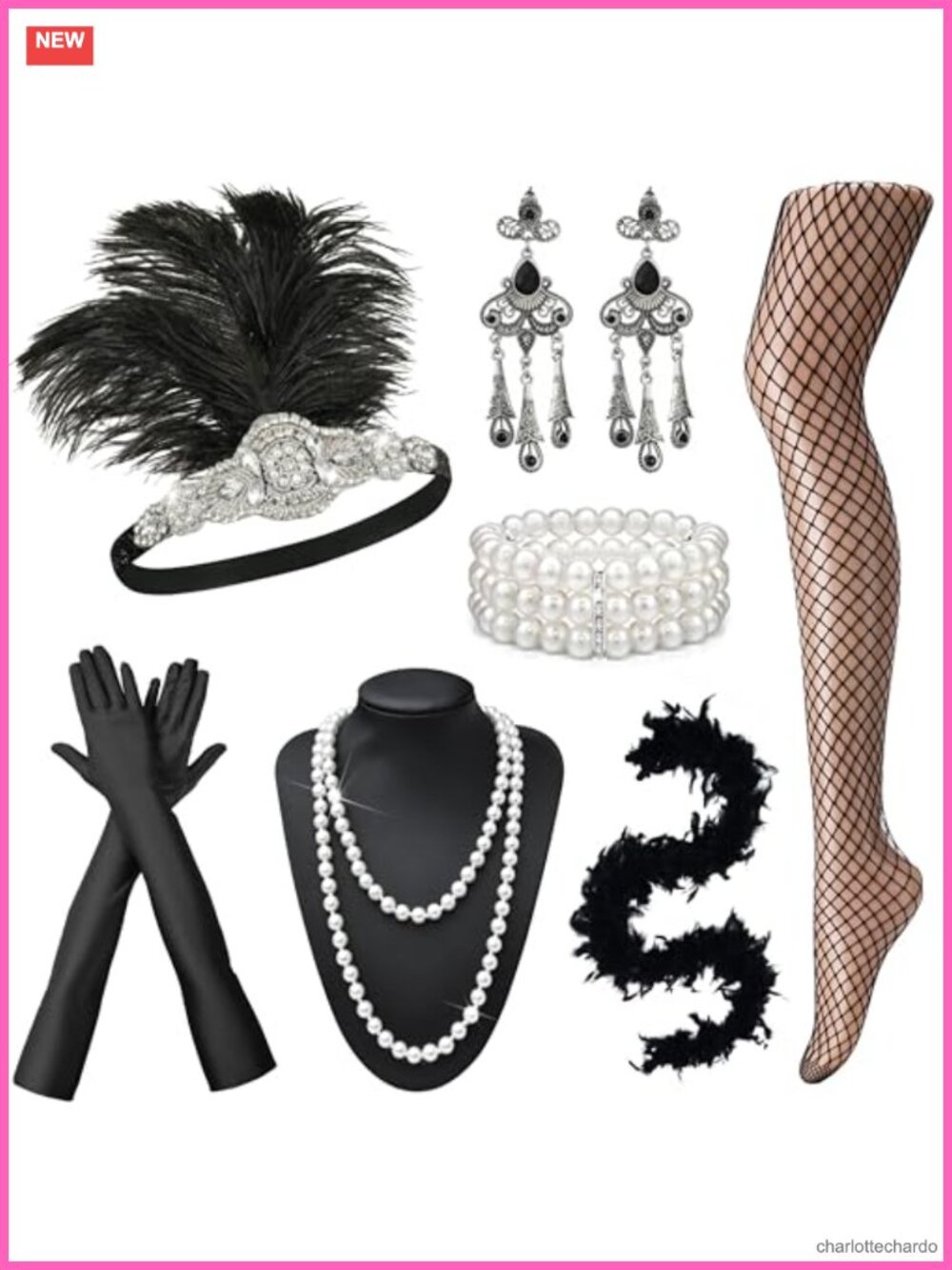 1920s Flapper Costume Accessories Set Headband Gloves Necklace